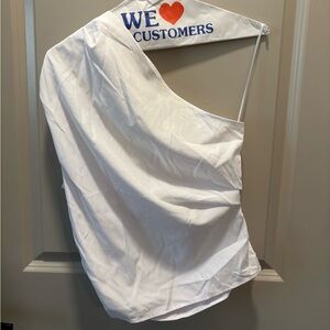 H&M White One-Shoulder Ruched Blouse